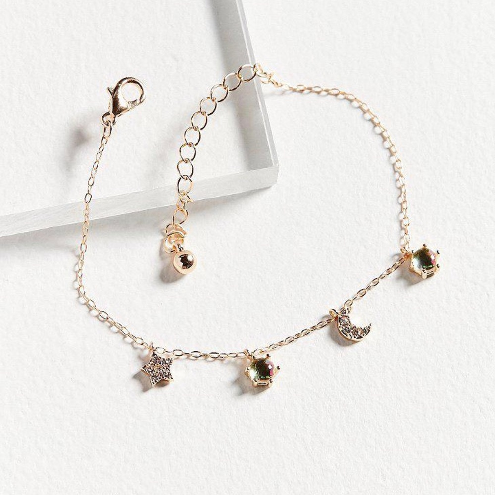NWT Urban Outfitters Celestial Charm Bracelet Gold - Moon, Star, Glass Charms